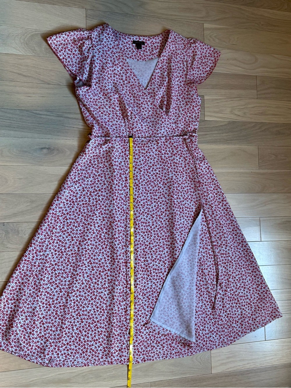 Ann Taylor Red Floral Wrap-Style Midi Dress